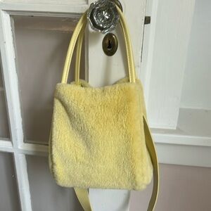 Anthropologie faux fur yellow mini bag + matching pouch